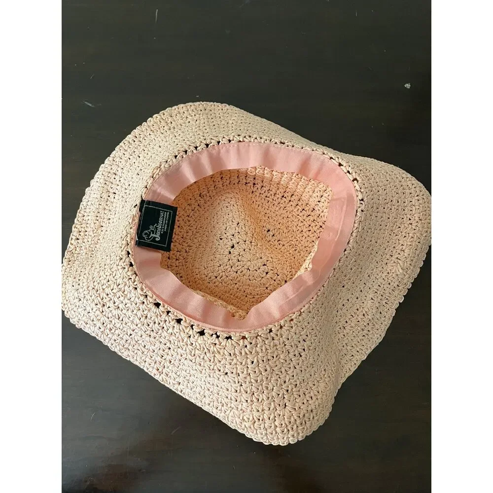 Jacobson Pink Blush Wide Brim Straw Rafia Boho Floppy Beach Sun Hat
